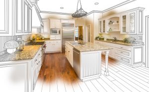 remodeling post 300x187 - Custom Kitchen Design Drawing and Brushed Photo Combination