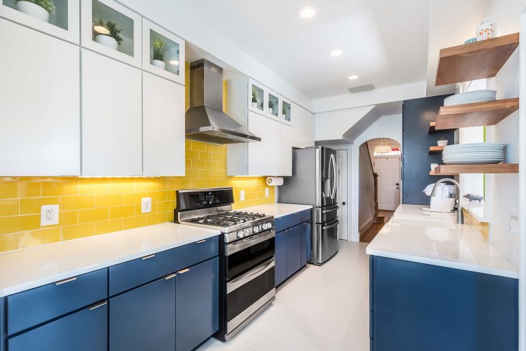 blue yellow kitchen design
